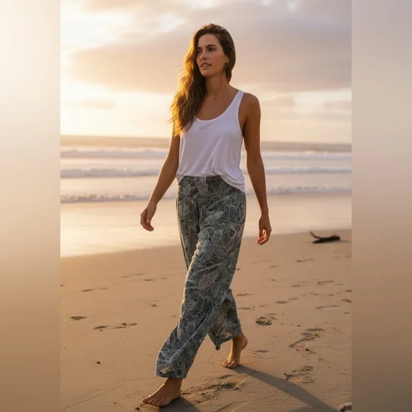 O'Neill - Flowy Green/White Palm Leaf-Print Pants - Picture 2 of 9